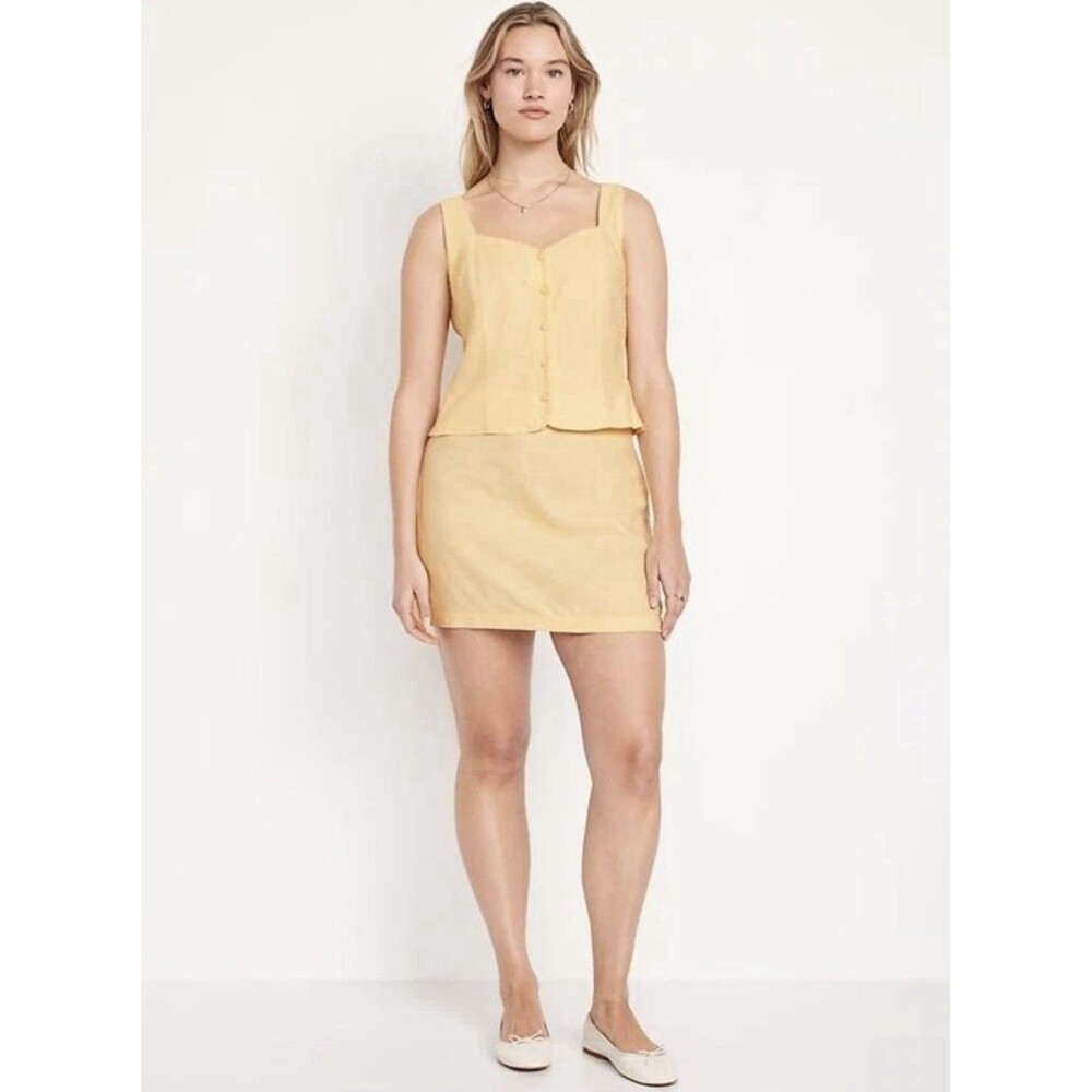 NEW OLD NAVY Sweet Butter Yellow High-Waisted Linen Blend Mini Skirt